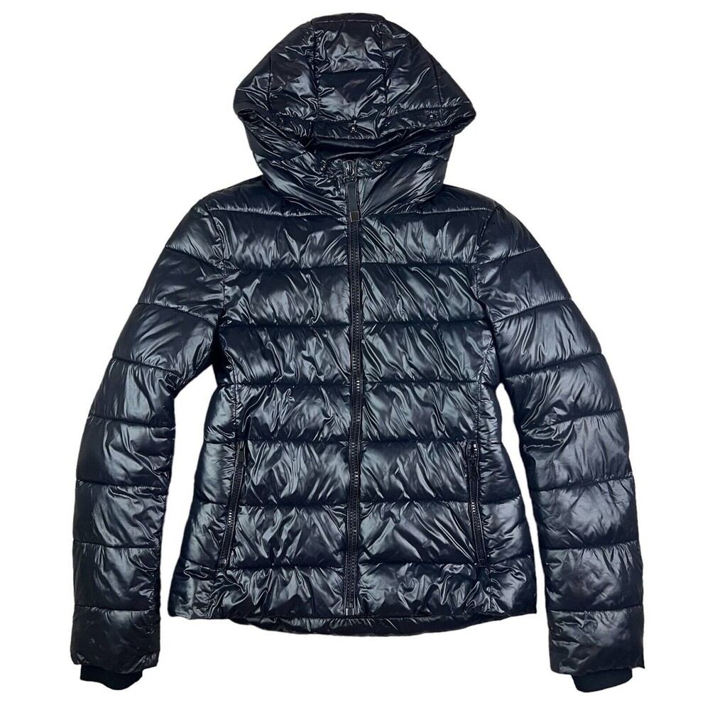 Zara Women's Black Hooded Zip Winter Coat Ski Jacket Size XS Puffer Jacket